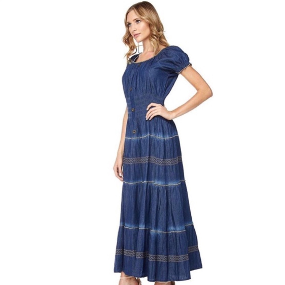 Lapis peasant Denim dress